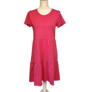 J Crew T-shirt  Dress Tiered Over-Sized Short Sleeves Hot Pink Womens XS